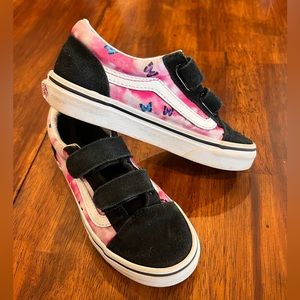 Kids Girls Toddler Vans Size 13 Velcro Black Pink Butterfly EUC